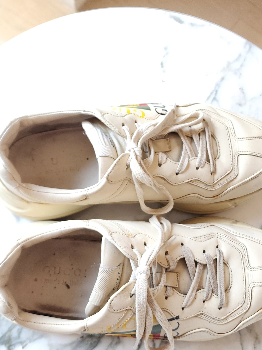 Gucci Cream Color Men's Rhyton Logo Leather Sneakers Size 8 - Picture 6 of 9